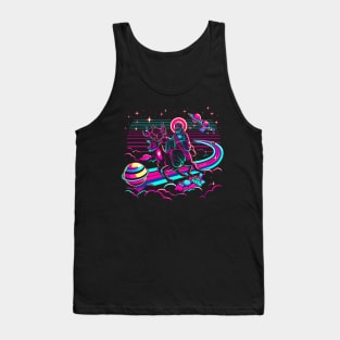 COOL JESUS RIDING RAINDEER RAINBOW RETRO 80'S NEON VIBE Tank Top